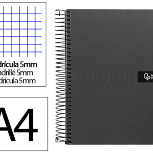 Cuaderno espiral liderpapel a4 micro crafty tapa forrada 120h 90gr cuadro 5mm 5 bandas 4 colores color negro