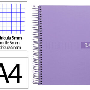Cuaderno espiral liderpapel a4 micro crafty tapa forrada 120h 90gr cuadro 5mm 5 bandas 4 taladros color violeta