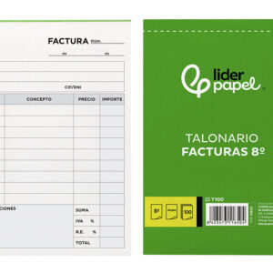 Talonario liderpapel facturas 8º original t100 con i.v.a.