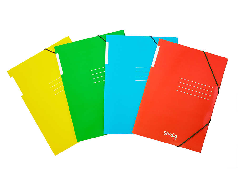 Carpeta pardo gomas solapas carton brillo expositor de 48 unidades colores surtidos