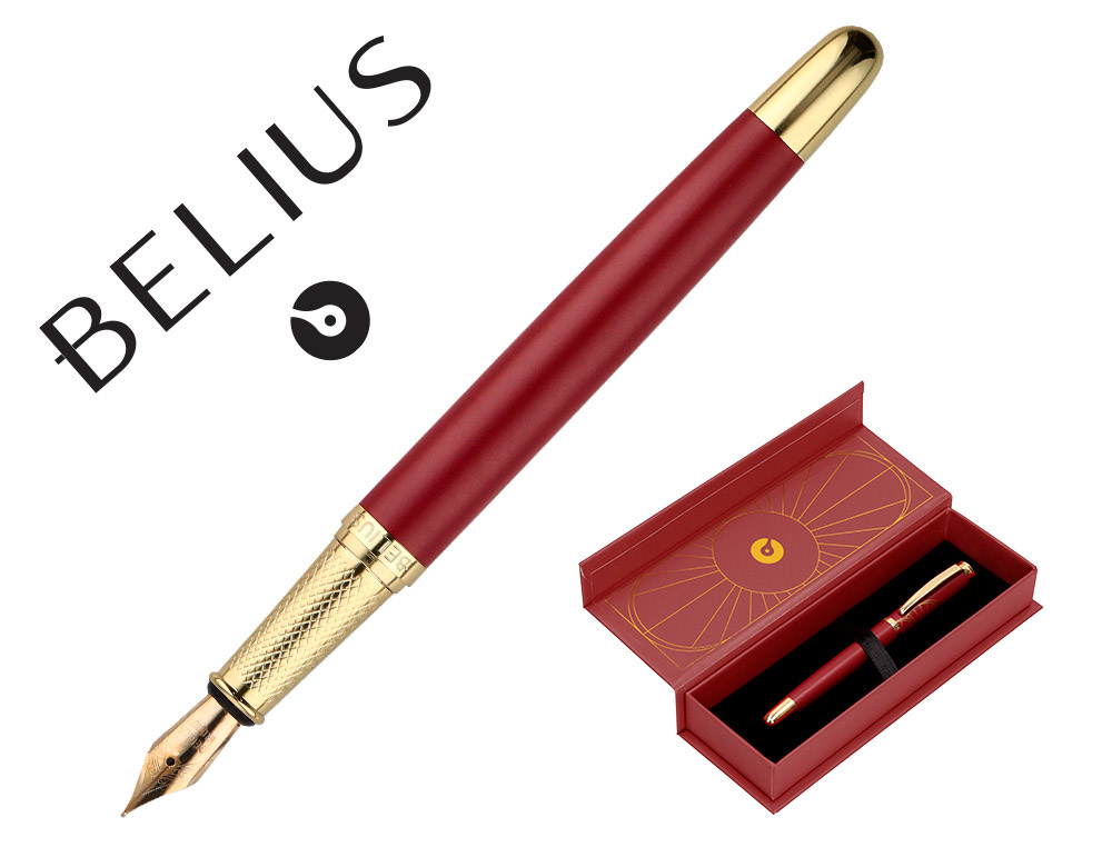 Pluma belius soiree aluminio color art deco granate y dorado tinta azul caja de diseño