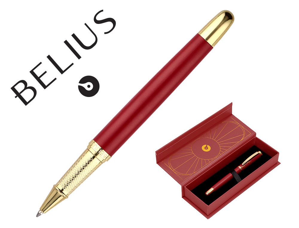 Boligrafo belius soiree aluminio color art deco granate y dorado tinta azul caja de diseño