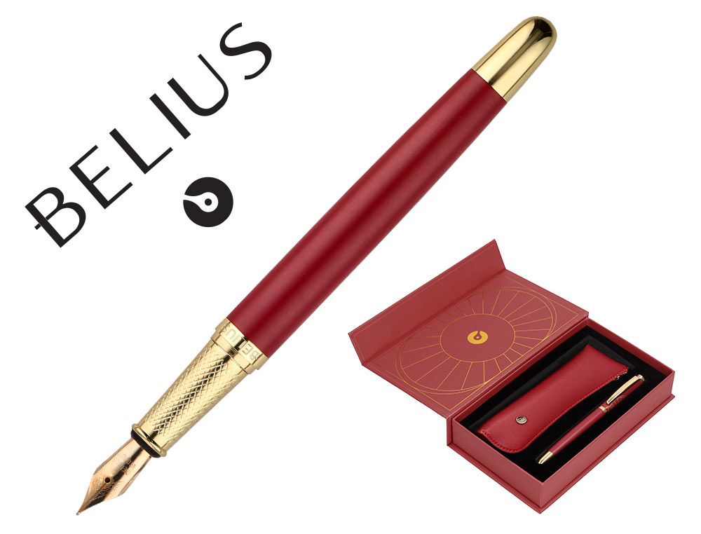 Pluma y estuche belius soiree color art deco granate y dorado tinta azul caja de diseño