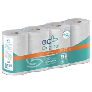 Papel de cocina goma camps 2 capas 90 servicios 224 mm x 21,6 m 21,5 g/m2 paquete de 4 rollos