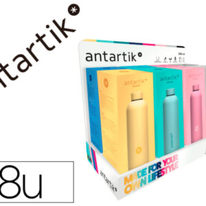 Botella antartik isotermica acero inoxidable libre de bpa 750ml expositor con 8 botellas