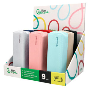 Estuche portatodo liderpapel classic rectangular con asa 210x70 mm expositor de 9 unidades colores surtidos