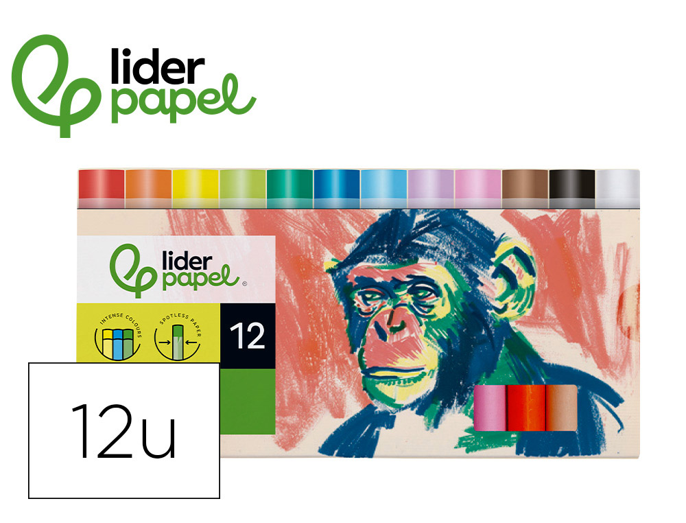 Lapices cera blanda liderpapel redonda caja de 12 unidades colores surtidos