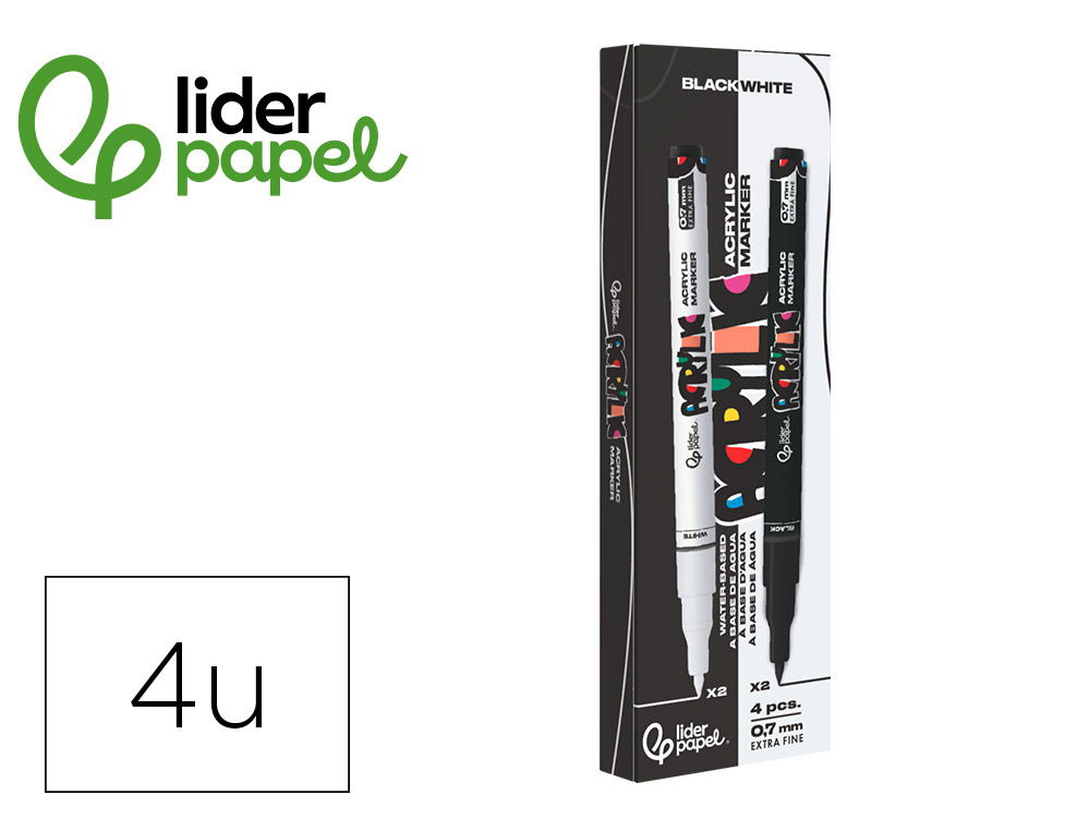 Rotulador liderpapel acrylic base agua todo tipo de superficie punta fina 0,7 mm caja de 4 perfiladores
