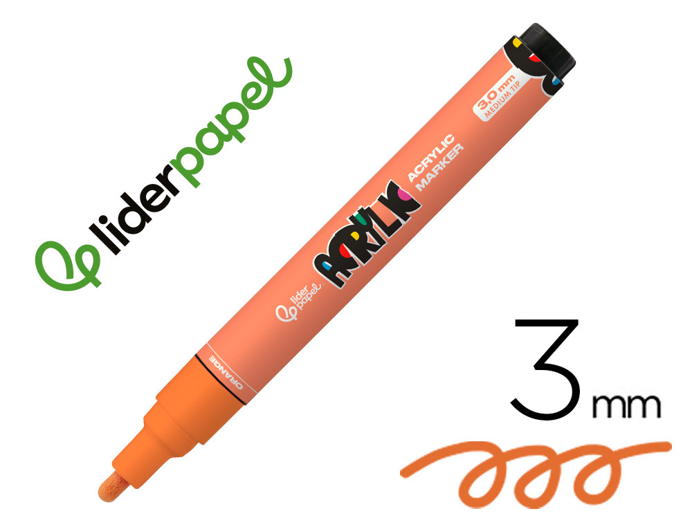 Rotulador liderpapel acrylic base agua todo tipo de superficie punta redonda 3 mm naranja