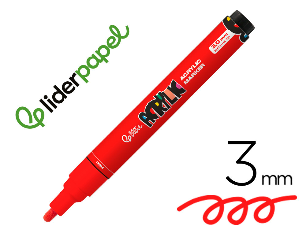 Rotulador liderpapel acrylic base agua todo tipo de superficie punta redonda 3 mm rojo