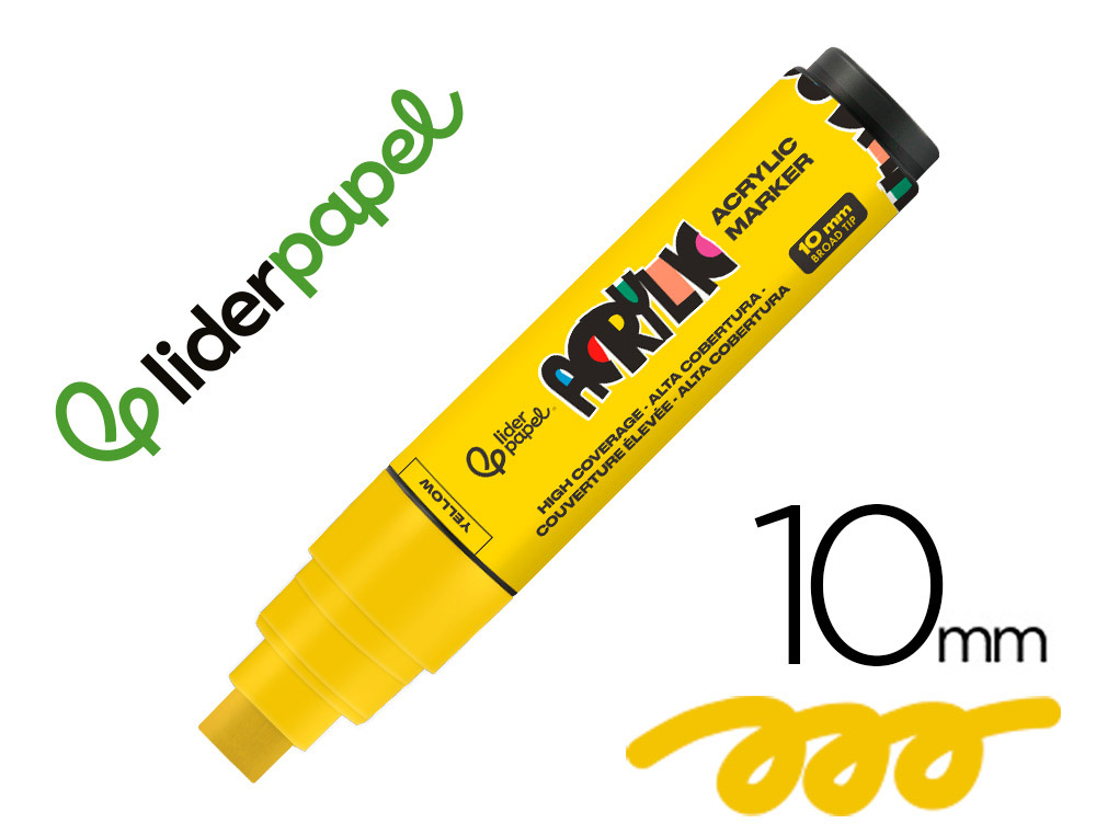 Rotulador liderpapel acrylic base agua todo tipo de superficie punta rectangular 10 mm amarillo
