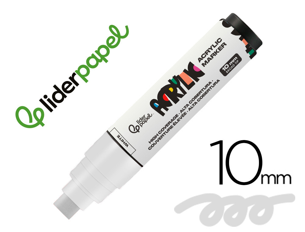 Rotulador liderpapel acrylic base agua todo tipo de superficie punta rectangular 10 mm blanco