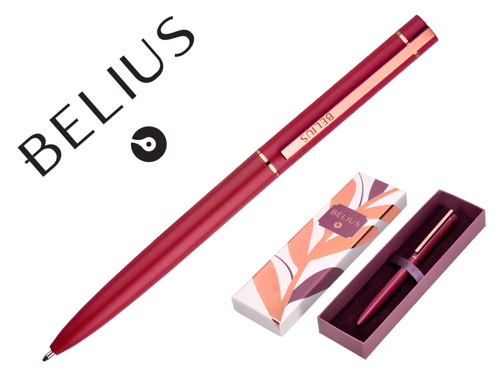Boligrafo belius rose aluminio color beige claro oro rosa tinta azul caja de diseño