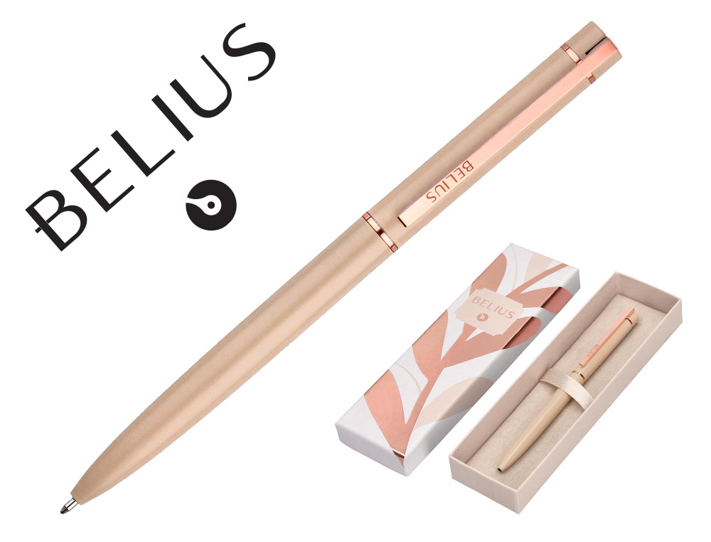 Boligrafo belius rose aluminio color burdeos oro rosa tinta azul caja de diseño