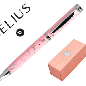 Boligrafo belius bella aluminio color rosa diseño plateado relieve tinta azul caja de diseño