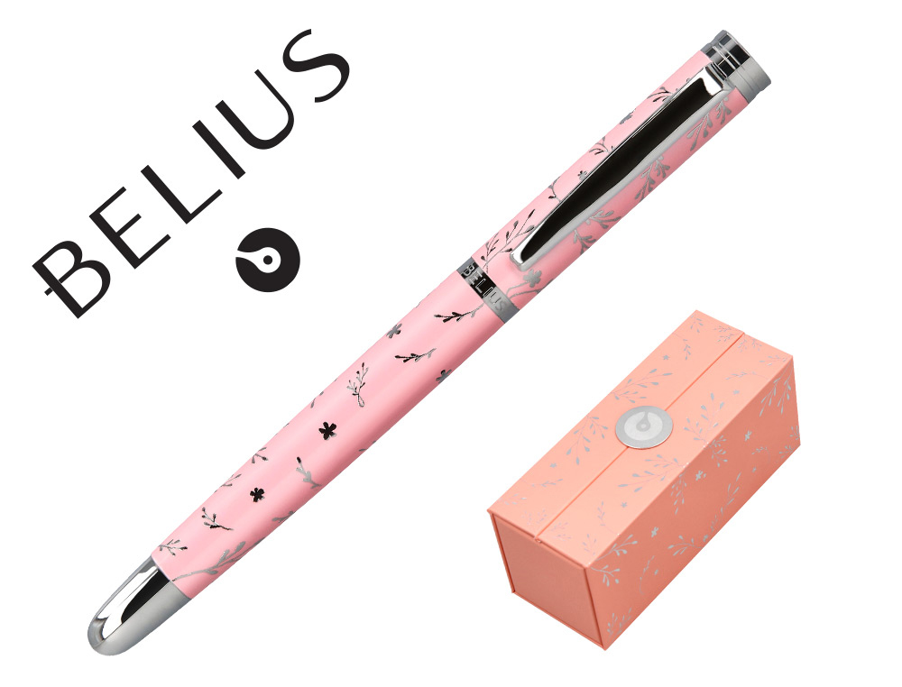 Pluma belius bella aluminio color rosa diseño plateado relieve tinta azul caja de diseño
