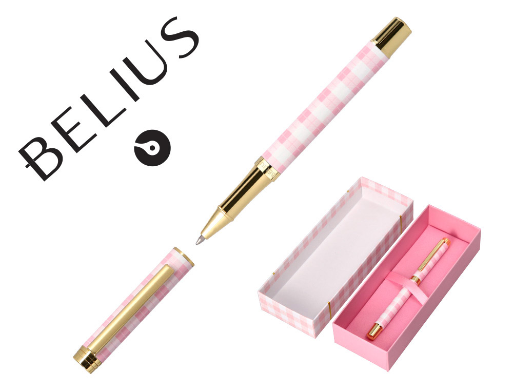 Boligrafo belius picnic aluminio color rosa dorado tinta color azul caja de diseño