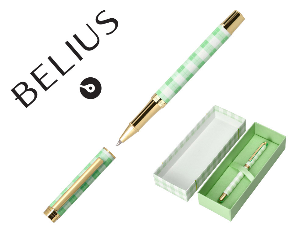 Boligrafo belius picnic aluminio color verde dorado tinta color azul caja de diseño