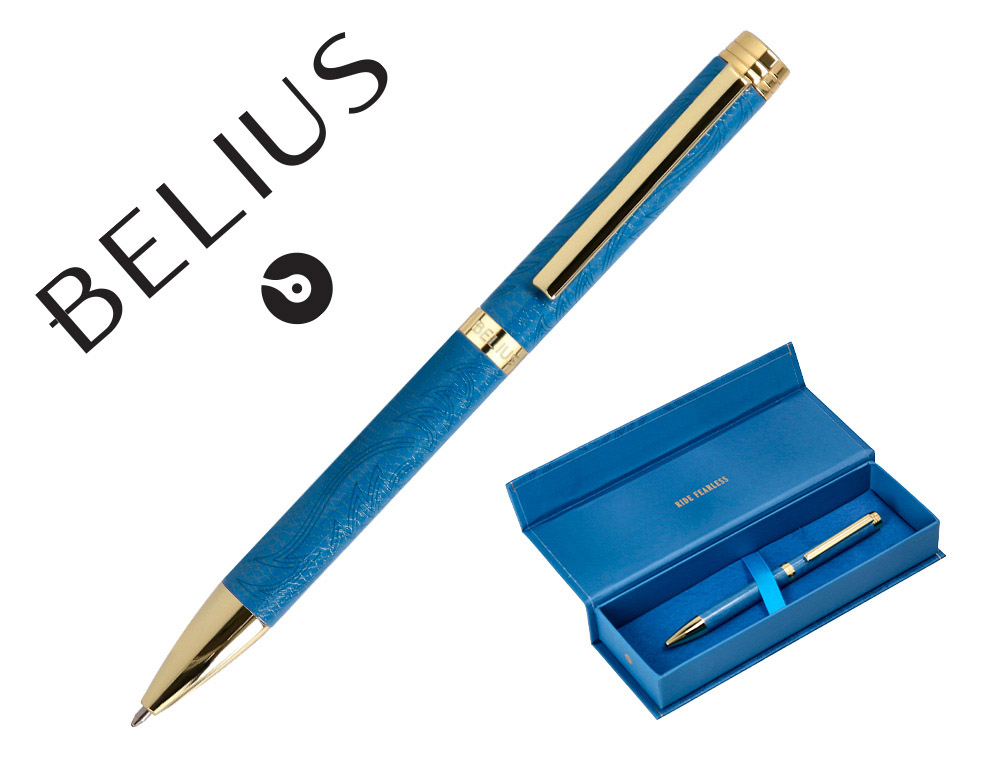 Boligrafo belius wild west aluminio color azul marino dorado tinta color azul caja de diseño