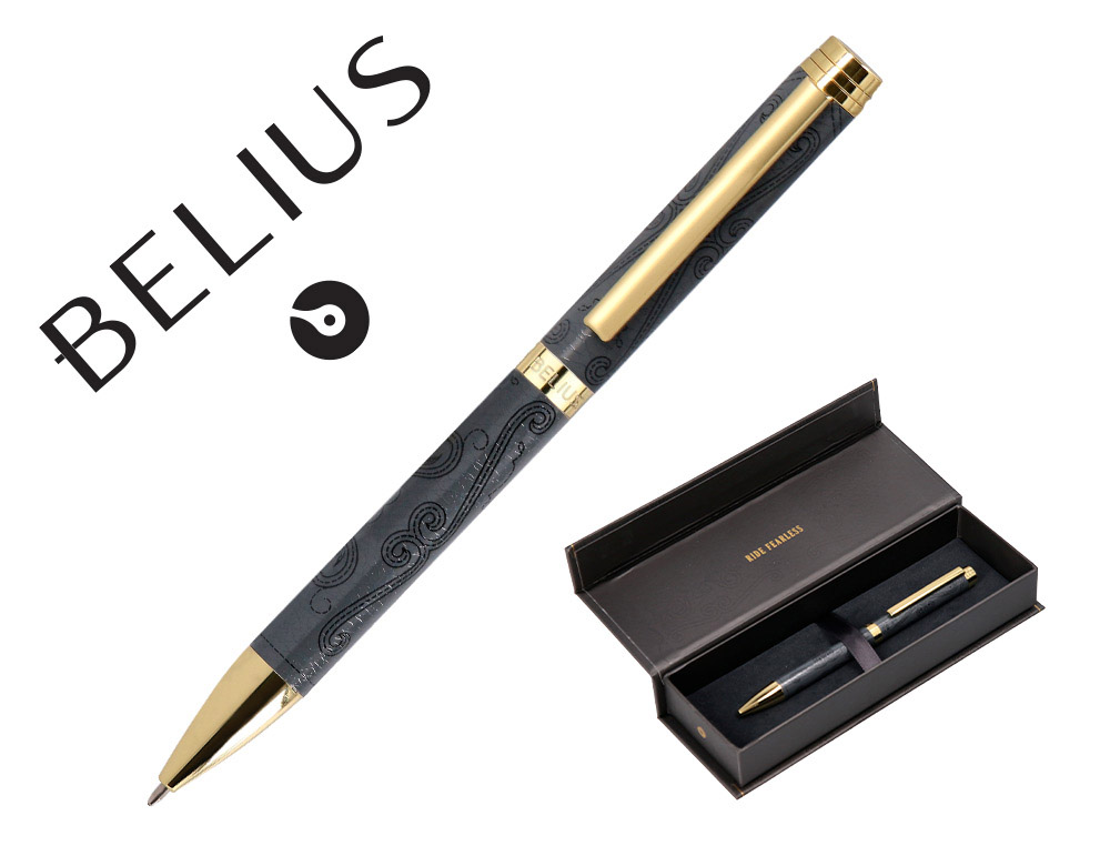 Boligrafo belius wild west aluminio color negro dorado tinta color azul caja de diseño
