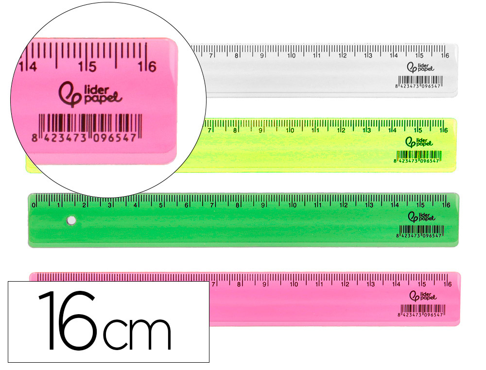 Regla liderpapel plastico 16 cm cubilete con 100 unidades colores surtidos