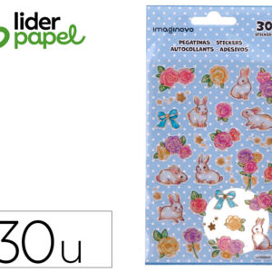 Pegatinas imaginovo flores y conejos de papel 190x104 mm en blister