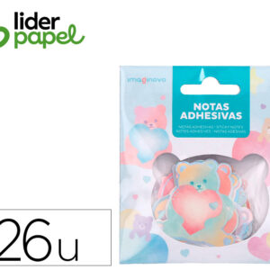 Pegatinas imaginovo notas adhesivas papel forma oso y corazon 110x105 mm en blister
