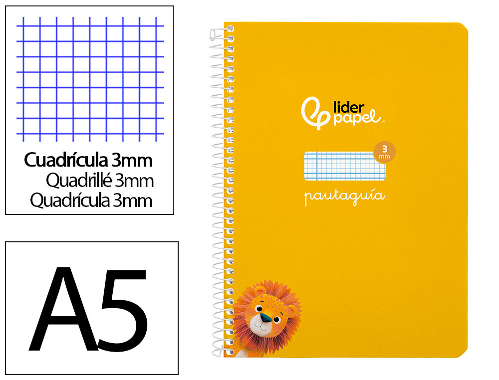 Cuaderno espiral liderpapel a5 pautaguia tapa blanda 40h 75gr cuadro pautado 3mm color amarillo