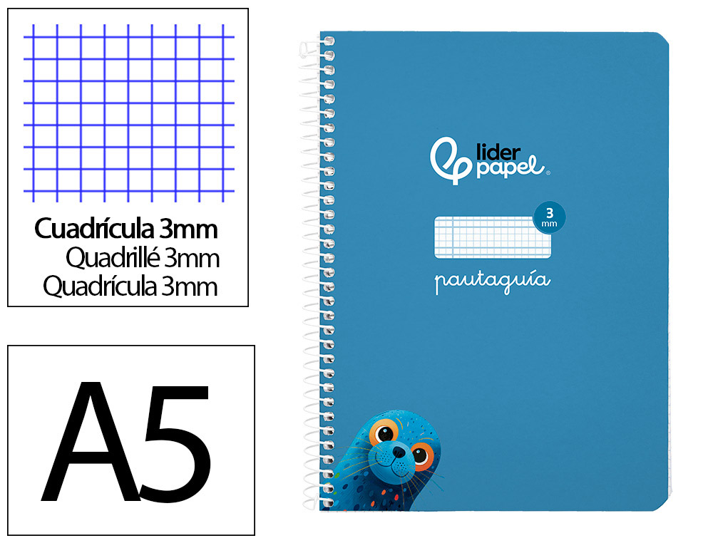 Cuaderno espiral liderpapel a5 pautaguia tapa blanda 40h 75gr cuadro pautado 3mm color azul