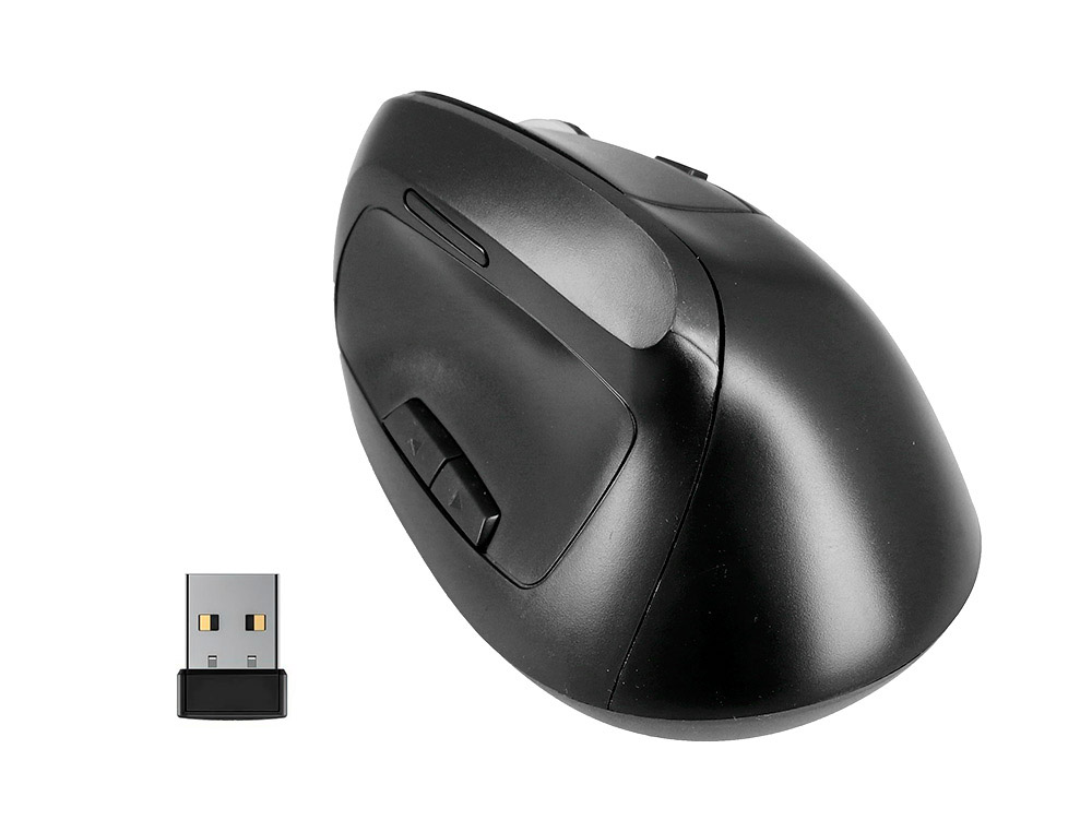Raton q-connect optico inalambrico ergonomico vertical dpi 800/1200/1600 bateria recargable negro
