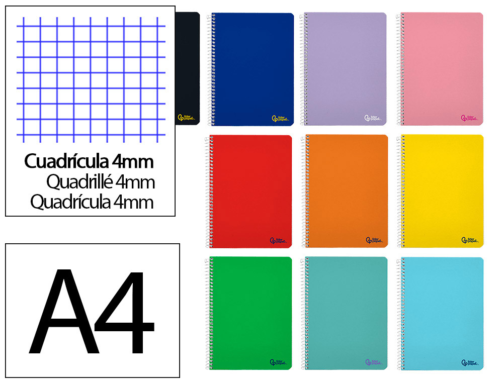 Cuaderno espiral liderpapel a4 smart tapa blanda 80h 75gr cuadro 4 mm con margen colores surtidos