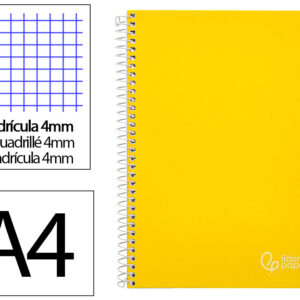 Cuaderno espiral liderpapel a4 witty tapa dura 80h 90gr cuadro 4mm con margen color amarillo