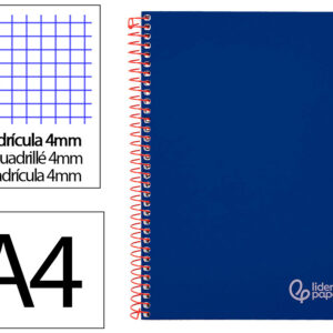 Cuaderno espiral liderpapel a4 witty tapa dura 80h 90gr cuadro 4mm con margen color azul oscuro