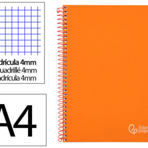 Cuaderno espiral liderpapel a4 witty tapa dura 80h 90gr cuadro 4mm con margen color naranja