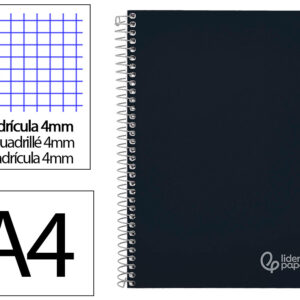Cuaderno espiral liderpapel a4 witty tapa dura 80h 90gr cuadro 4mm con margen color negro