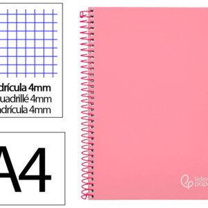 Cuaderno espiral liderpapel a4 witty tapa dura 80h 90gr cuadro 4mm con margen color rosa