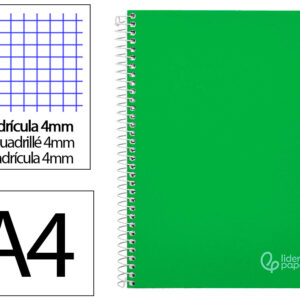 Cuaderno espiral liderpapel a4 witty tapa dura 80h 90gr cuadro 4mm con margen color verde