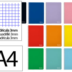 Cuaderno espiral liderpapel a4 witty tapa dura 80h 90gr cuadro 3mm con margen colores surtidos