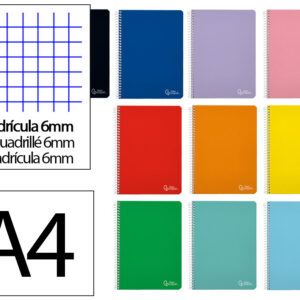 Cuaderno espiral liderpapel a4 witty tapa dura 80h 90gr cuadro 6mm con margen colores surtidos
