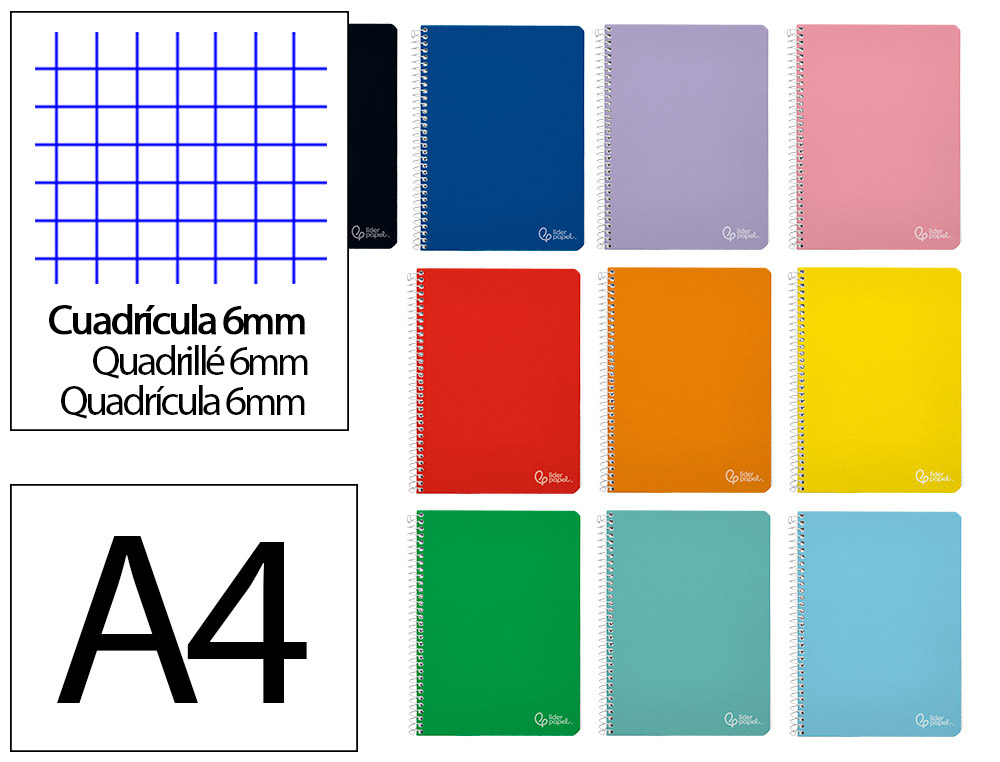 Cuaderno espiral liderpapel a4 witty tapa dura 80h 90gr cuadro 6mm con margen colores surtidos