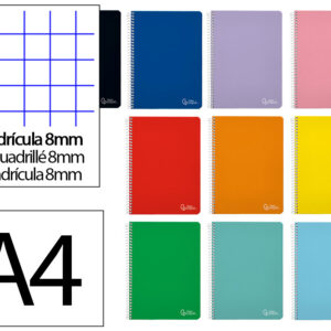 Cuaderno espiral liderpapel a4 witty tapa dura 80h 90gr cuadro 8mm con margen colores surtidos