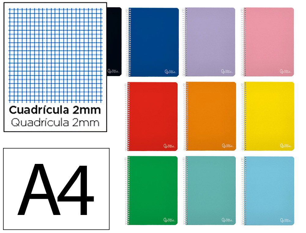 Cuaderno espiral liderpapel a4 witty tapa dura 80h 90gr milimetrado 2mm colores surtidos