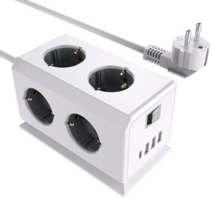 Regleta q-connect enchufe multiple 10 en 1 cable 1,4 m 6 tomas de corriente+3 usb+1 usb tipo c 140x76x87mm