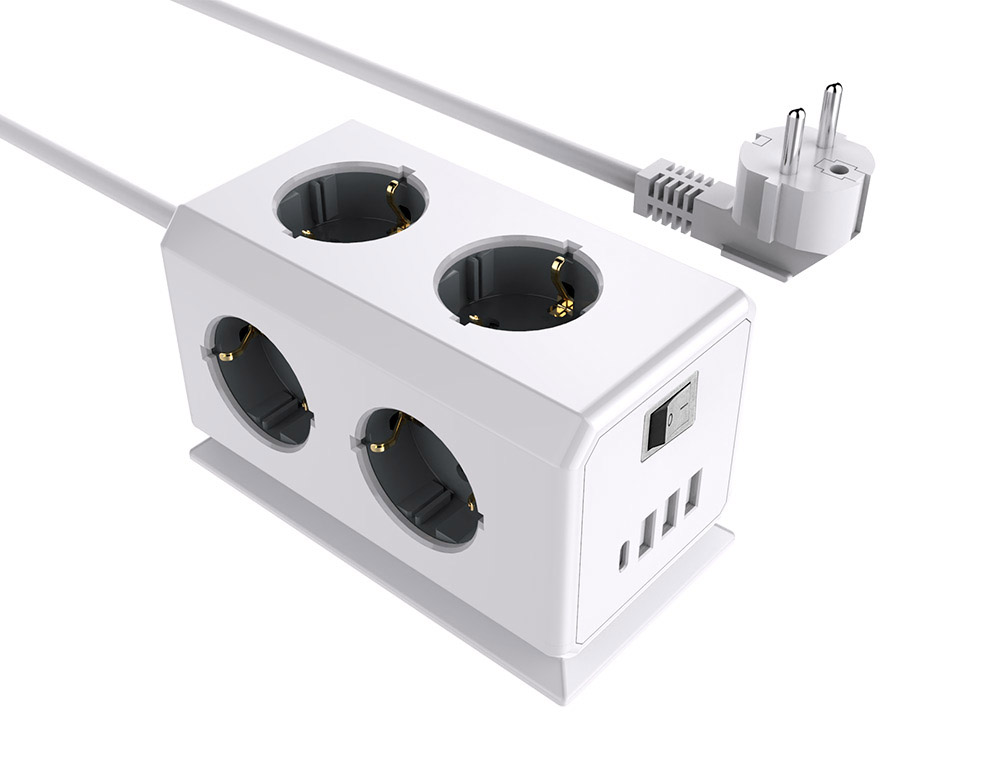 Regleta q-connect enchufe multiple 10 en 1 cable 1,4 m 6 tomas de corriente+3 usb+1 usb tipo c 140x76x87mm