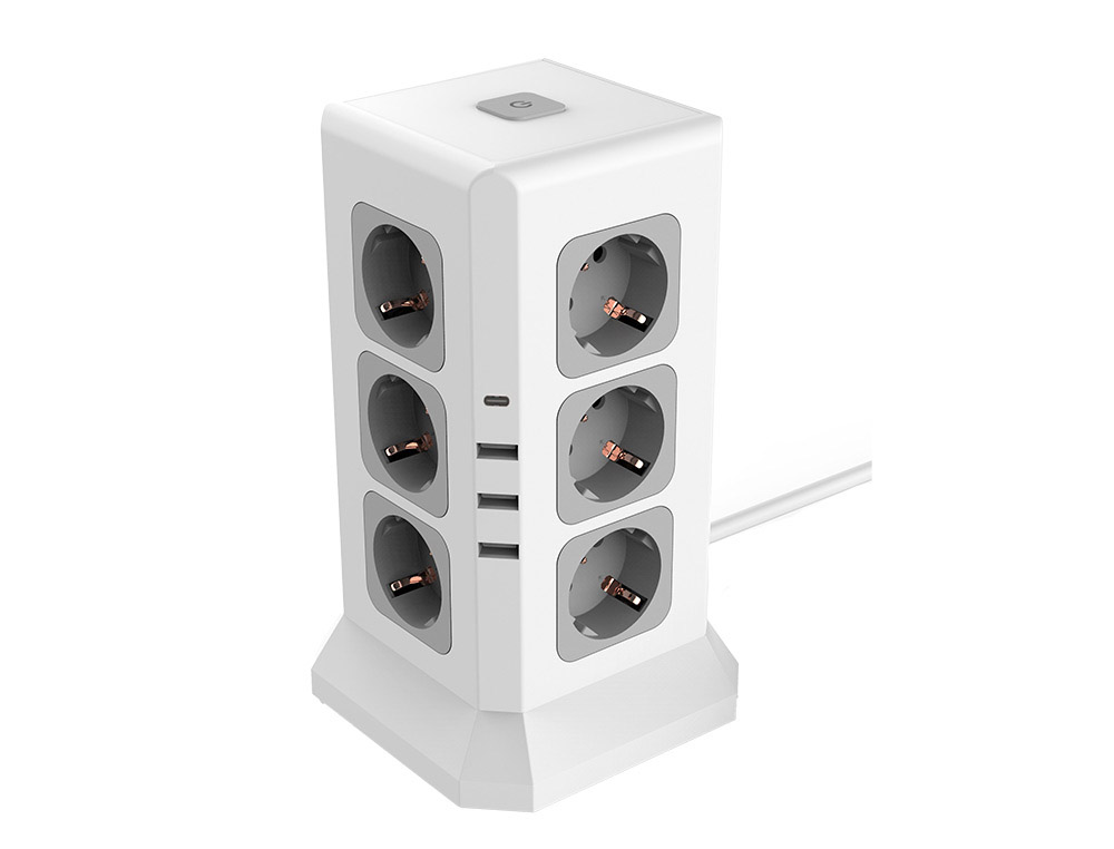 Regleta q-connect enchufe multiple 16 en 1 cable 2 m 12 tomas de corriente+3 usb+1 usb tipo c 120x120x210mm