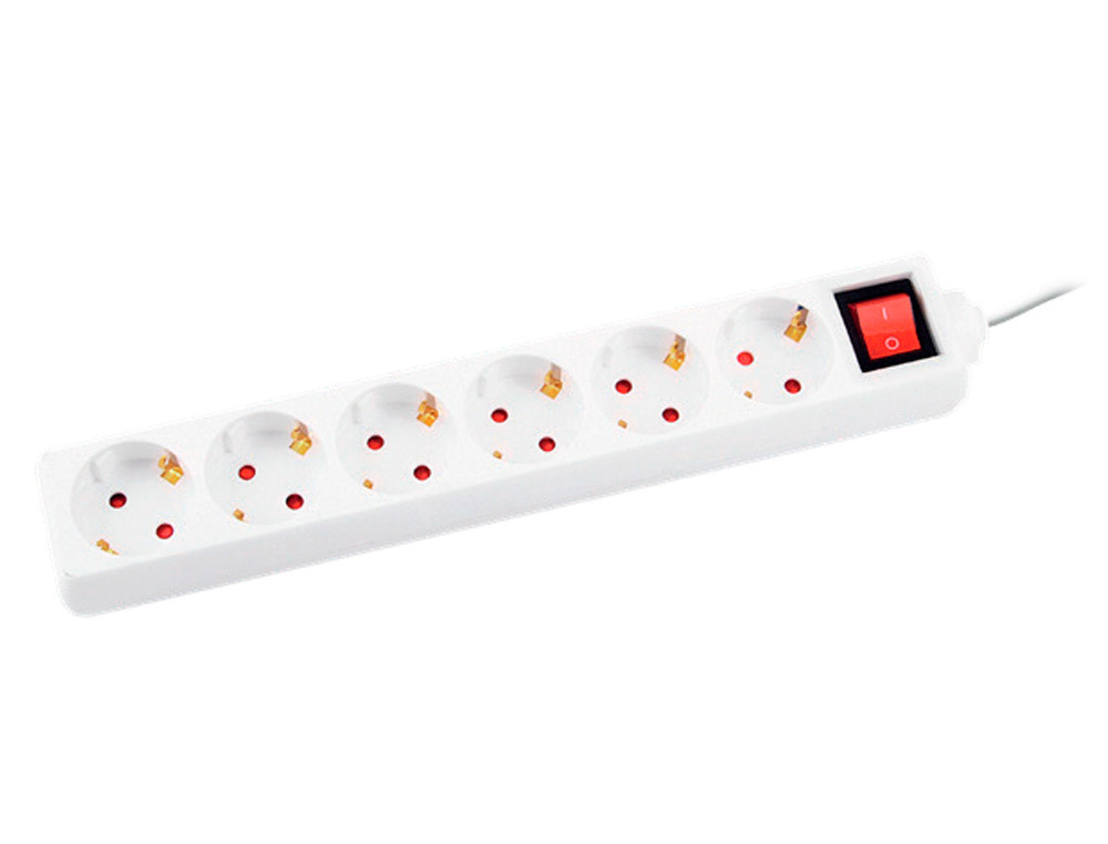 Regleta q-connect 6 tomas de corriente con interruptor longitud cable 1,5 m color blanco