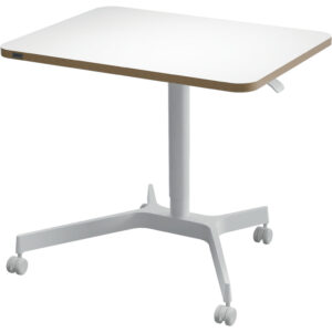 Mesa leitz ergo regulable en altura neumatica tablero 80x60 cm con 4 ruedas color blanco