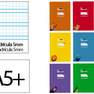 Libreta liderpapel pautaguia tapa cartoncillo 32h din a5+ 75gr cuadriculado pautado 5mm con margen 6 colores surtidos