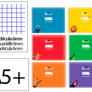 Libreta liderpapel pautaguia tapa cartoncillo 32h din a5+ 75gr cuadriculado pautado 6mm apaisada con margen 6 colores