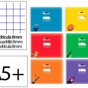 Libreta liderpapel pautaguia tapa cartoncillo 32h din a5+ 75gr cuadriculado pautado 8mm apaisada con margen 6 colores